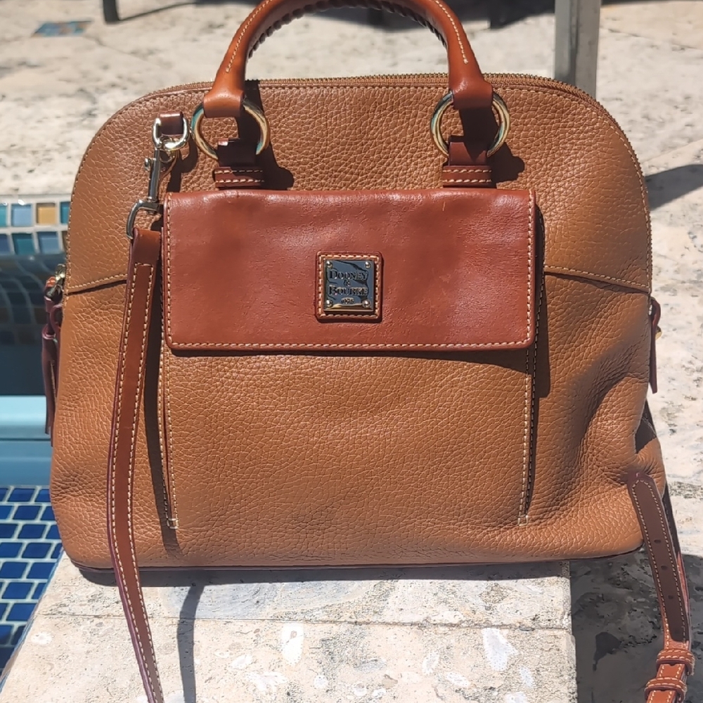 Dooney & Bourke Cognac Pebble Leather Satchel with Front Flap